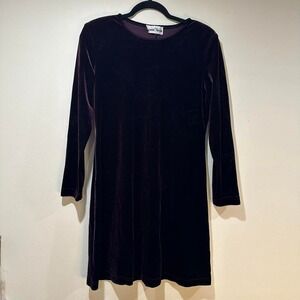 VTG Purple Velvet Mini Dress Size 8 Petite Long Sleeve‎ A Line ronni Nicole